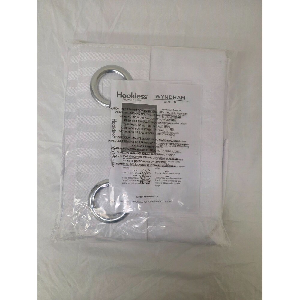 Wyndham Hookless Shower Curtain Green with Snap-In Liner 77" L Repet Recycled